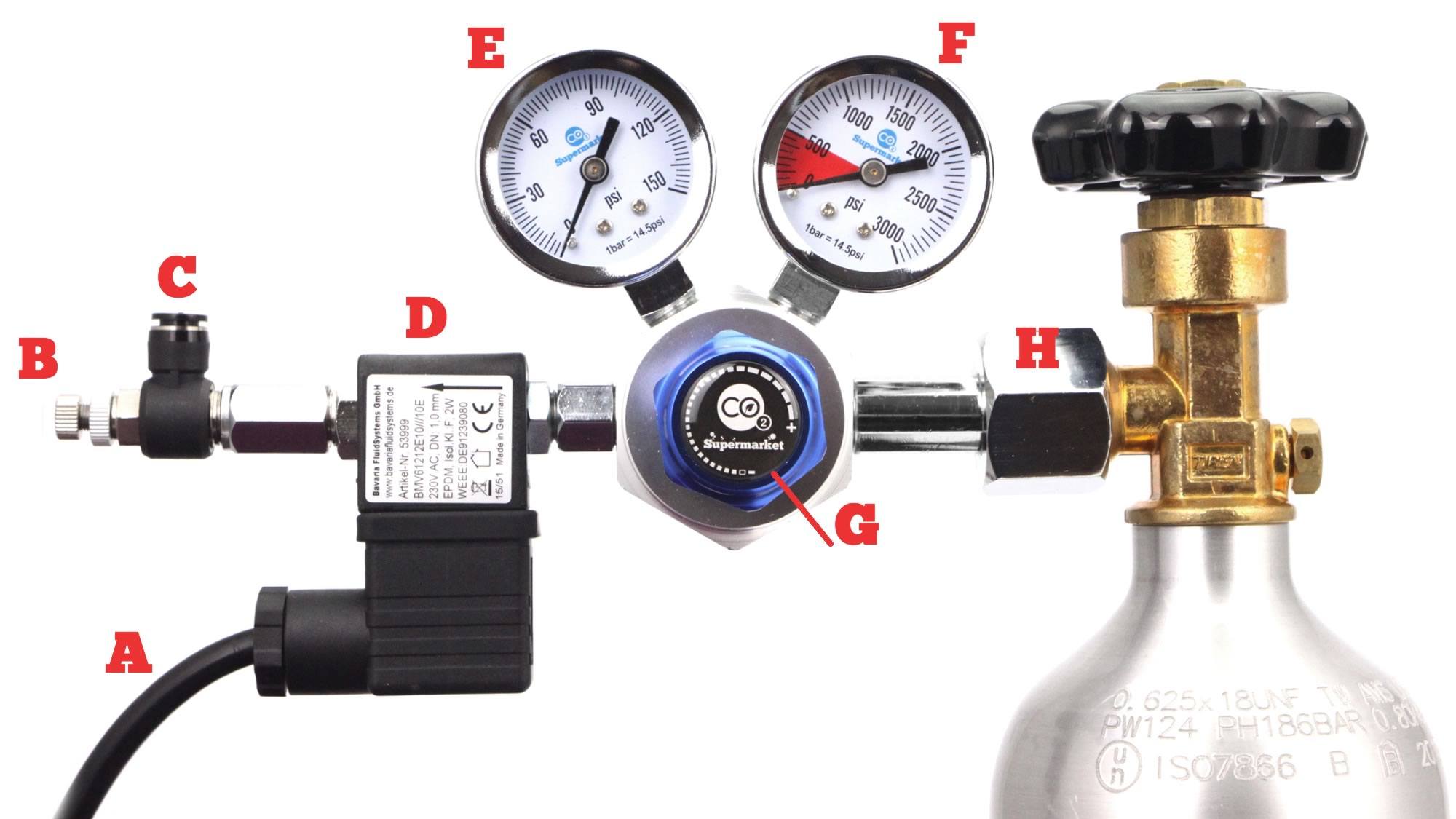 Dual stage CO2 regulator layout