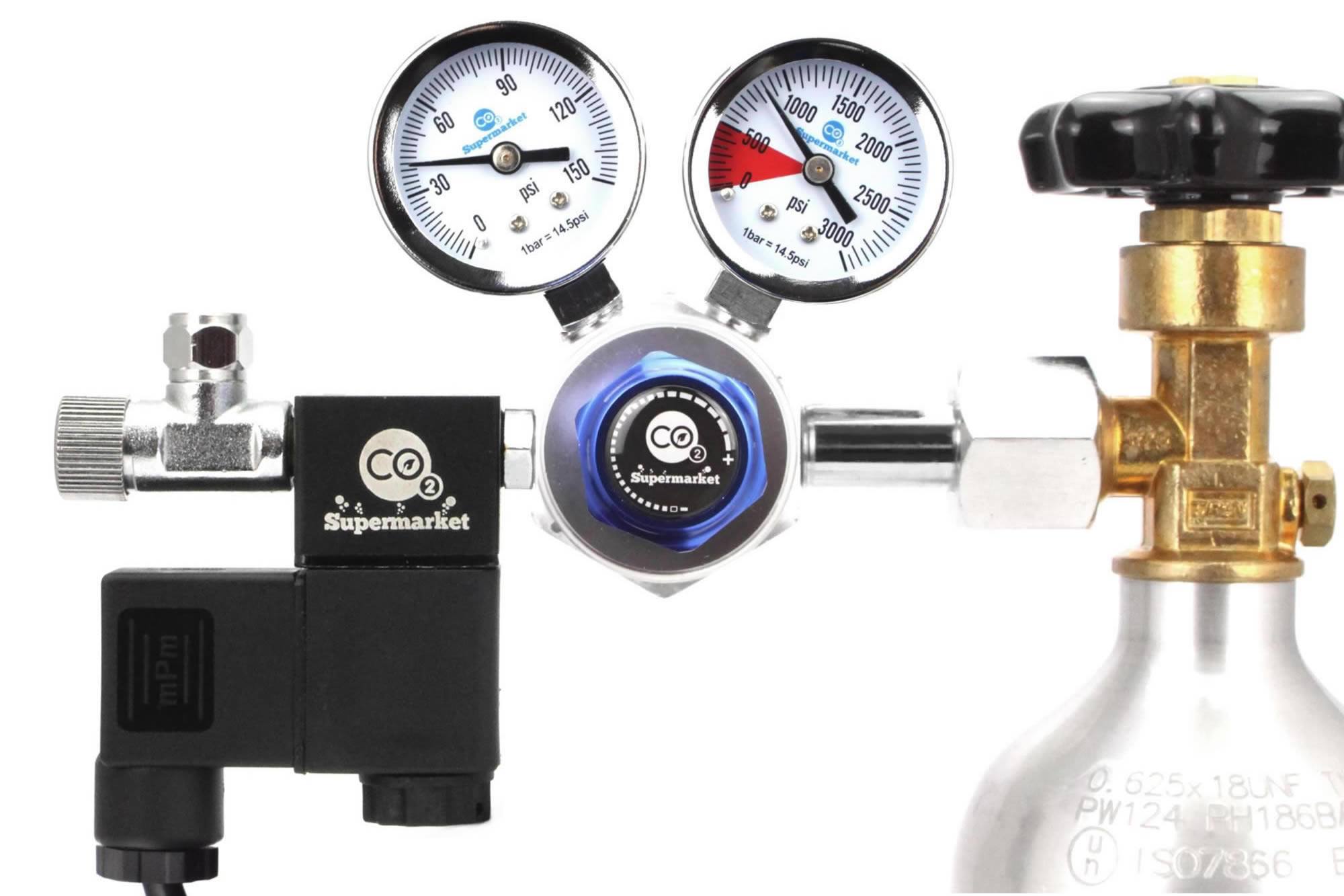 Dual Stage CO2 Regulator With Solenoid, Adjustable Pressure And Dual